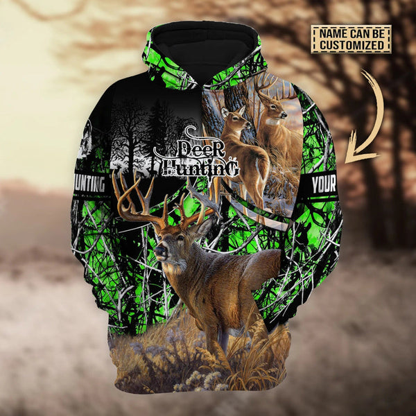 Personalized Deer Hunting Green Premium 3D Hoodie Pullover For Hunting Lover Hunter