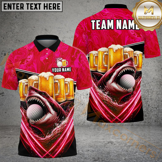 Maxcorners Shark & Beer Golf Polo Personalized Name, Team Name 3D Shirt (4 Colors)