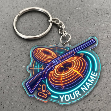 Maxcorners Clay Shooting Neon Clay Target And Shotgun Customized Name 3D Keychain And Ornament