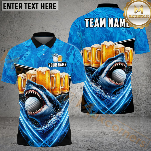 Maxcorners Shark & Beer Golf Polo Personalized Name, Team Name 3D Shirt (4 Colors)