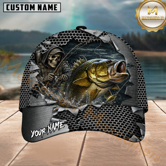 Maxcorners Fishing Skull Angler Torn Metal Personalized 3D Cap