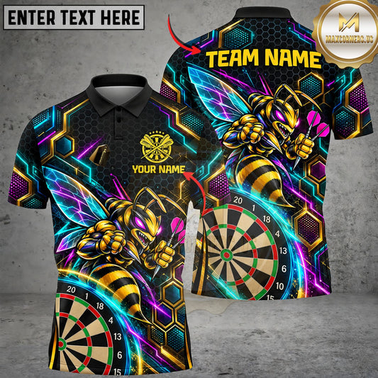 Maxcorners Darts Neon Graffiti Dartboard Abstract Swirl Pattern Personalized Name 3D Unisex Shirt