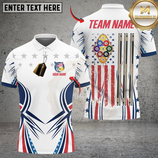 Maxcorners Patriotic American Flag 9 Ball Billiard Shirt For Men Custom Pool Team Jerseys Polo & Quarter Zip LM1809