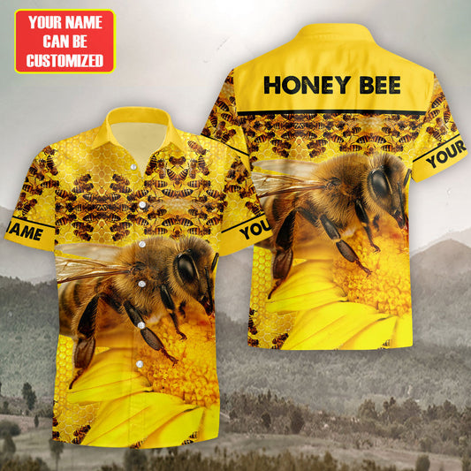 Maxcorners Personalized Honey Bee Flower Tropical Hawaii Shirt Beach Short LM1304