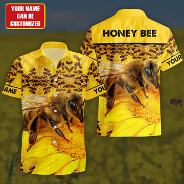 Maxcorners Personalized Honey Bee Flower Tropical Hawaii Shirt Beach Short LM1304