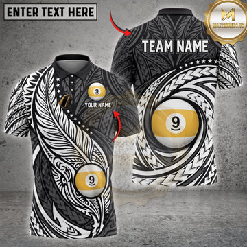 Maxcorners Billiards Black Silver Tribal Nine Ball Swirl Personalized Name 3D Unisex Shirt
