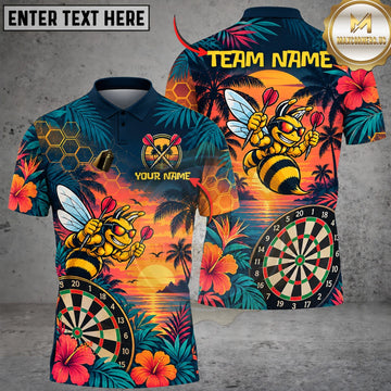 Maxcorners Darts Tropical Sunset Flamingo Palm Tree Dartboard Personalized Name 3D Unisex Shirt