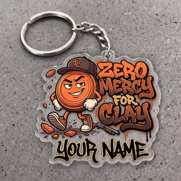 Maxcorners Clay Shooting Funny Cartoon Zero Mercy For Clay Target Customized Name 3D Keychain And Ornament