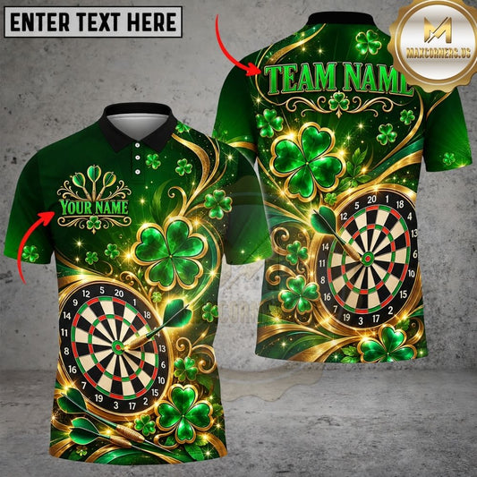 Maxcorners Darts Lucky Clover Shamrock Gold Filigree Target Board Graphic Multicolor Customized Name, Team Name 3D Shirts