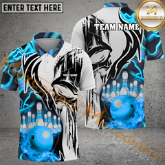 Maxcorners Flame Punisher Bowling Jersey Multicolor Option Customized Name, Team Name 3D Polo Shirt