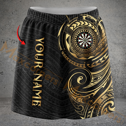 Maxcorners Darts Black Gold Tribal Maori Dartboard Personalized 3D Skirts With Shorts