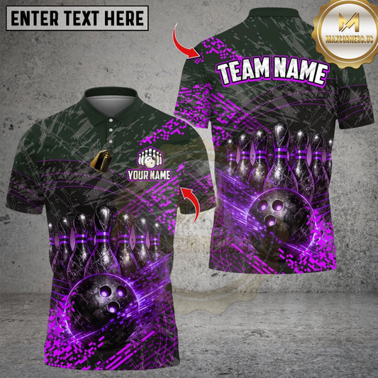 Maxcorners Metal Bowling Design Multicolor Customized Name, Team Name 3D Shirts