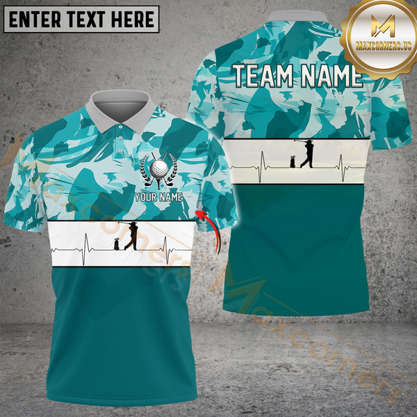 Maxcorners Golf Camo Print And Heartbeat  Multicolor Customized Name, Team Name 3D Shirts