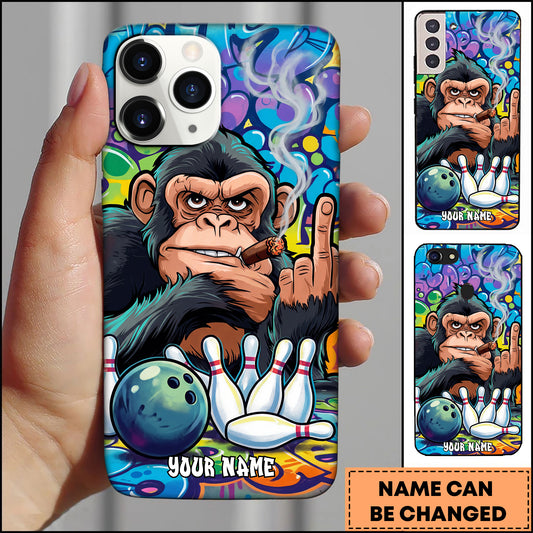 Maxcorners Bowling Phonecase Cool Chimp Smoking Cigar Graffiti Art Personalized Name 3D Phone Case