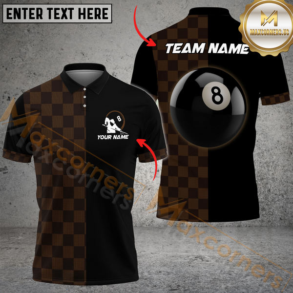 Maxcorners 8 Ball Half Caro Billiard Jersey Customized Name, Team Name 3D Polo Shirt