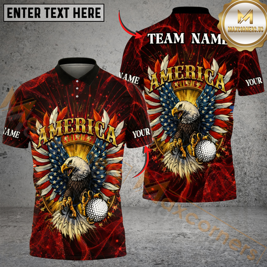 Maxcorners American Eagle Swing Golf Polo Customized Name, Team Name 3D Shirts (4 Colors)