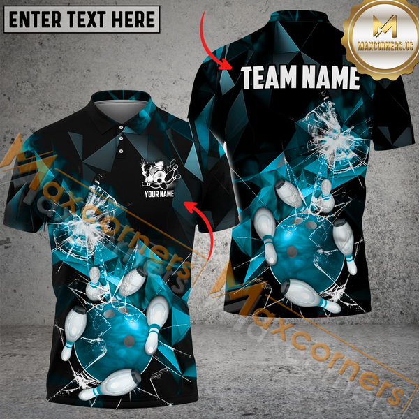 Maxcorners Broken Glass Bowling Jersey Multicolor Option Customized Name, Team Name 3D Polo Shirt