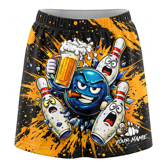 Maxcorners Bowling Funny Beer Ball And Pins Cartoon Personalized 3D Skirts With Shorts