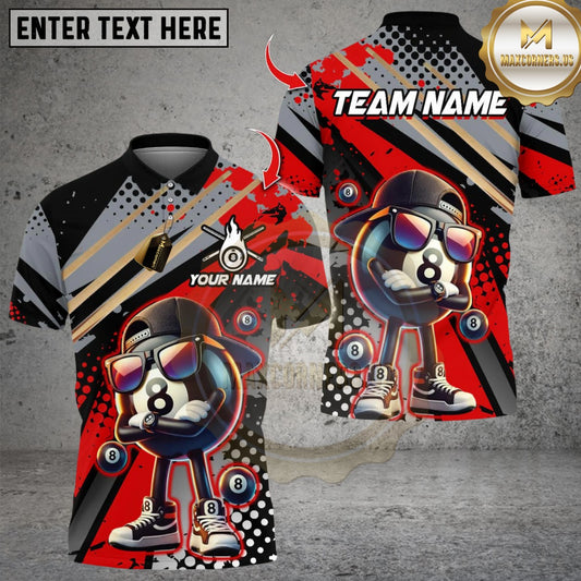 Maxcorners Billiard Cool 8 Ball Catoon Multicolor Customized Name, Team Name 3D Shirt