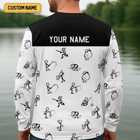 Maxcorners Funny Stick Figure Fishing Pose SPF Shirt For Men, Funny Fishing Shirt, Fishing Shirts For Men