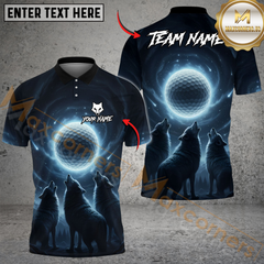 Maxcorners Wolf Moon Swing Golf Polo Shirt, Customized Name & Team Name 3D Shirts (4 Colors)