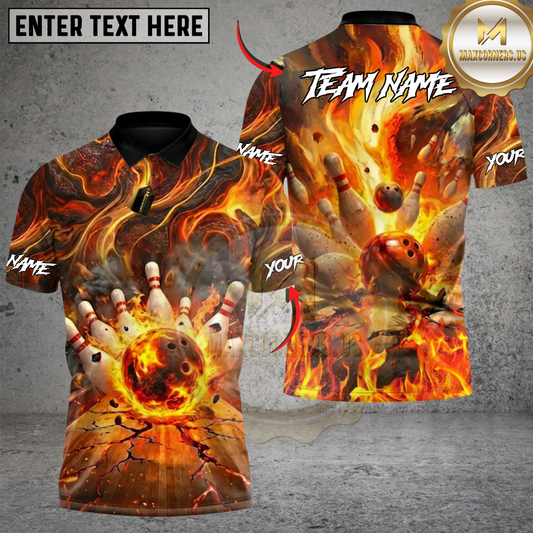 Maxcorners Blazing Perfect Bowlings Game Multicolor Customized Name, Team Name 3D Shirts