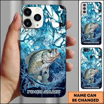 Maxcorners Crappie Fishing Phone Case Blue Water Splash Fish Art Personalized Name 3D Phone Case