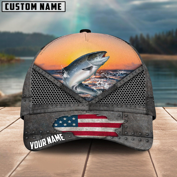 Maxcorners Salmon Fishing Sunset Customized Name 3D Cap