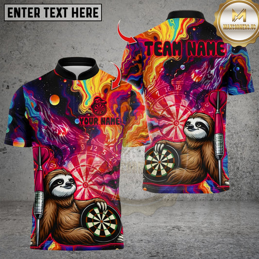 Maxcorners Darts Funny Cute Sloths Dartboard Design Multicolor Customized Name, Team Name 3D Shirts