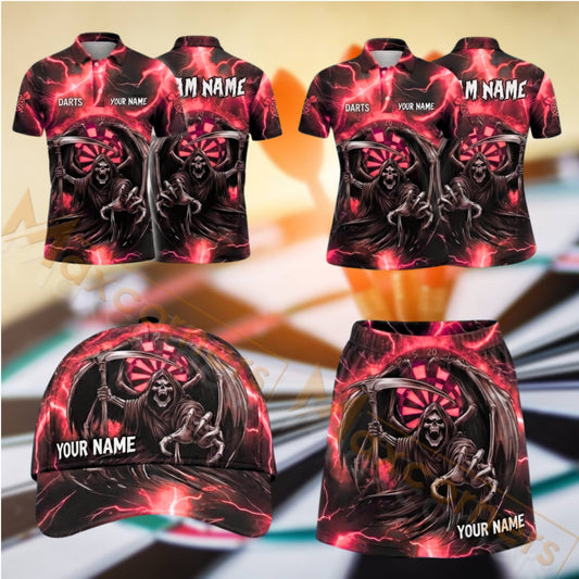 Maxcorners Darts Wolf Dartboard Lightning Design Personalized Team Sportswear Set - Polo Shirt, Cap & Skorts