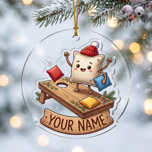 Maxcorners Cornhole Cute Snowman Bag Toss Design Customized Name 3D Keychain And Ornament