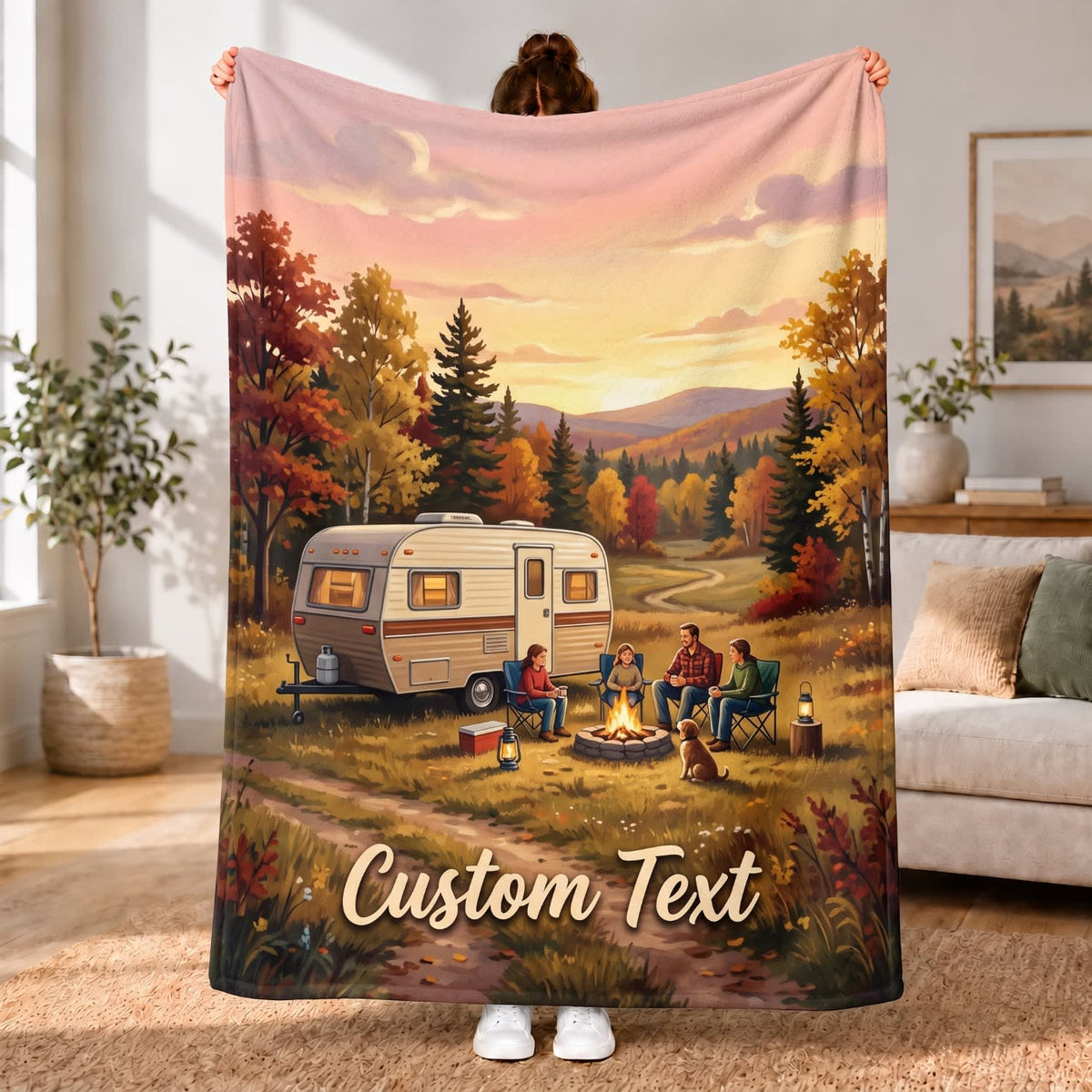 Maxcorners RVs Travel Trailer Autumn Valley Camping Custom Name 3D Blanket