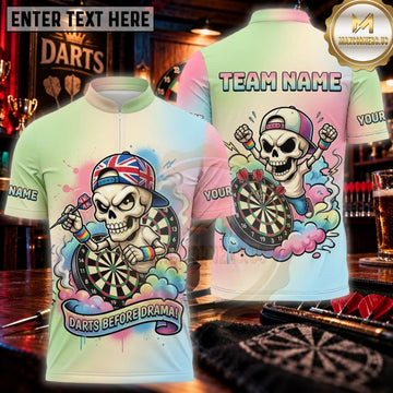 Maxcorners Darts Pastel Rainbow Graffiti Skull Dartboard Personalized Name 3D Unisex Shirt