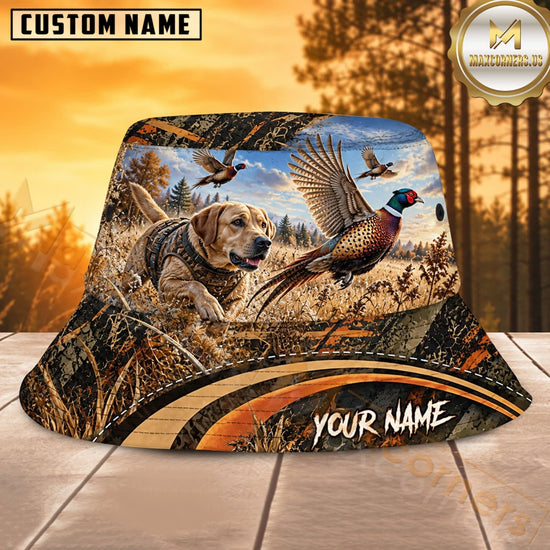 Maxcorners Pheasant Hunting Dog Mountain Field Personalized Name 3D Bucket Hat