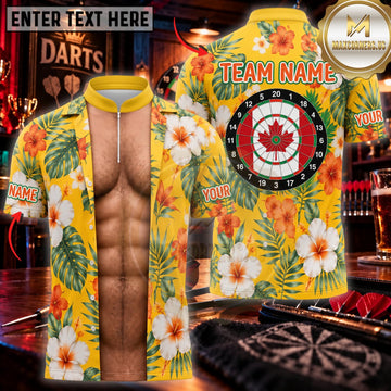 Maxcorners Darts Funny Hawaiian Floral Shirt Canadian Maple Leaf Dartboard Personalized Name 3D Unisex Shirt
