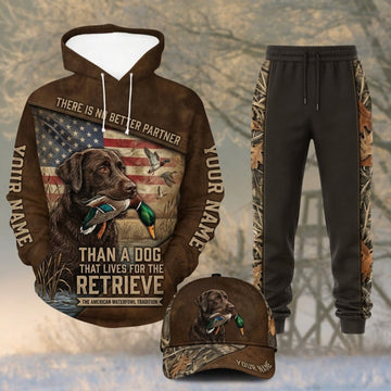 Maxcorners Duck Hunting Born to Retrieve American Flag Brown Personalized 3D Shirts