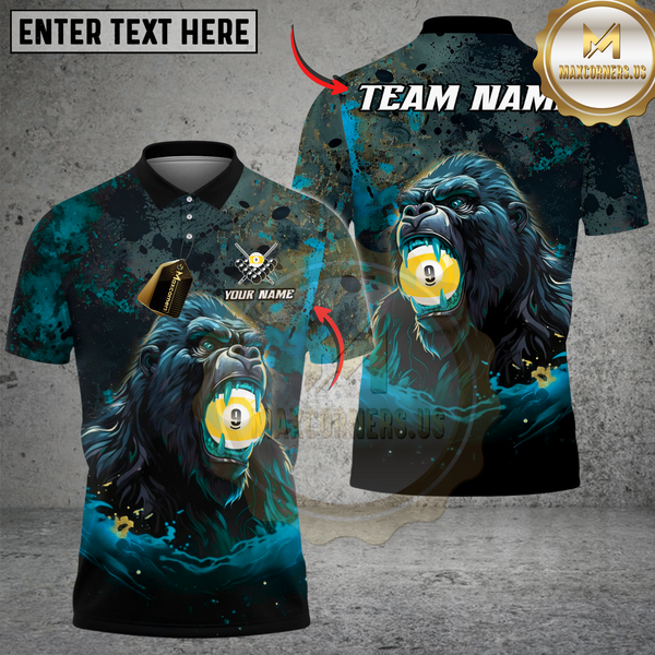 Maxcorners Billiard Fierce Gorilla 9-Ball Multicolor Customized Name, Team Name 3D Shirt