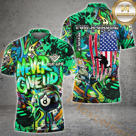 Maxcorners Billiard Ball 8 Graffiti Pattern Never Give Up Multicolor Options Personalized Name, Team Name 3D Polo Shirt For Gerald