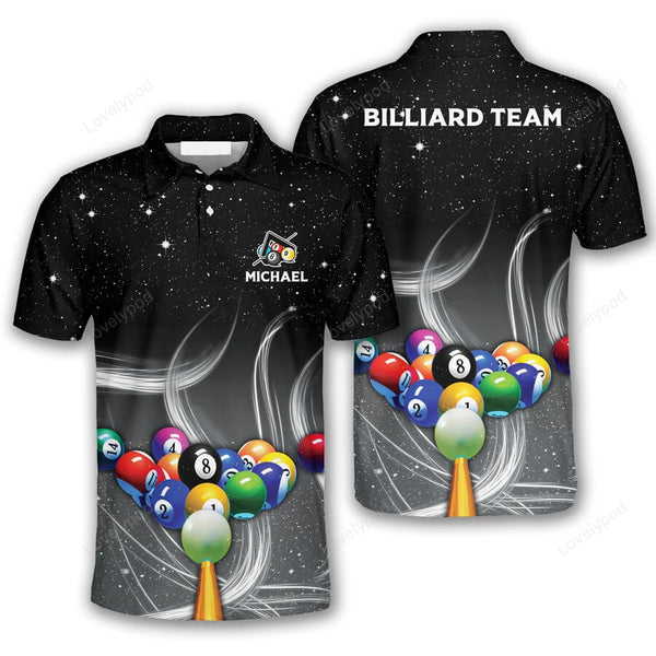 Maxcorners Black Gradient Billiard 3D Polo Shirts