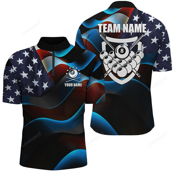 Maxcorners US Flag 8 Ball Pool Personalized Name 3D Shirt