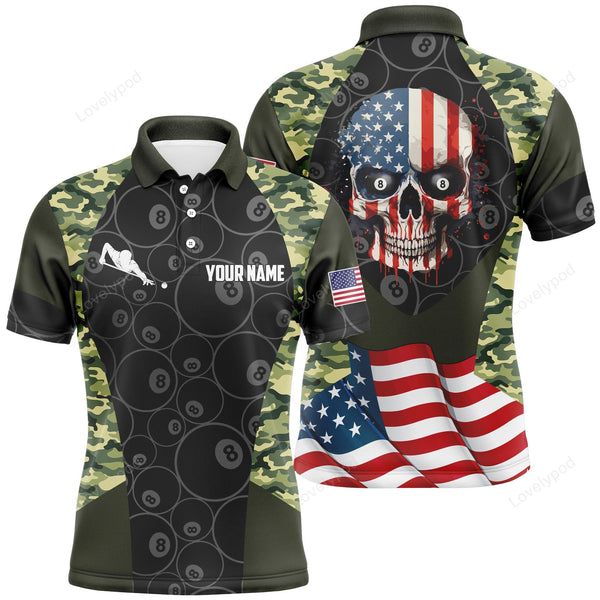 Maxcorners Billiard Camouflage Skull Flag Personalized Name 3D Shirt