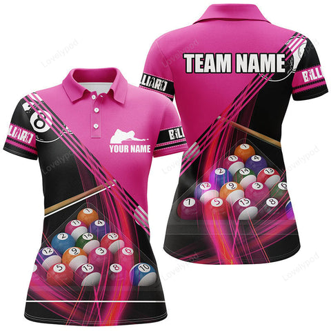 Maxcorners Personalized Billiard Balls Pink 3D Polo Shirts For Women