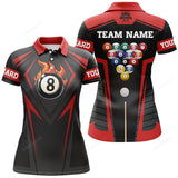 Maxcorners Personalized Style Red Fire 8 Ball Billiard 3D Polo Shirts For Women