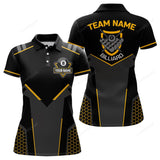 Maxcorners Personalized Style Black Yellow 8 Ball Billiard 3D Polo Shirts For Women