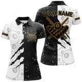 Maxcorners Custom Grunge Black White 8 Ball Pool Billiard Women Polo Shirts