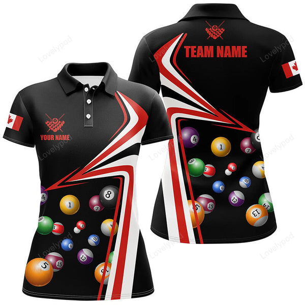 Maxcorners Personalized Canadian Flag Billiard Balls Polo Shirts For Women
