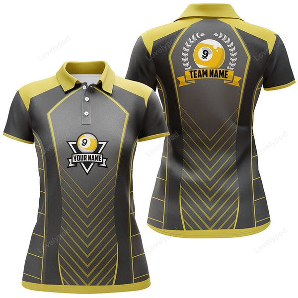 Maxcorners Personalized 9 Ball Pool Emblem 3D Billiards Polo Shirts For Women