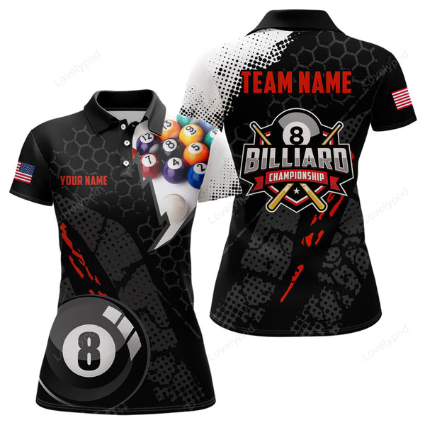 Maxcorners Personalized 3D Billiard Balls Black Polo Shirts For Women