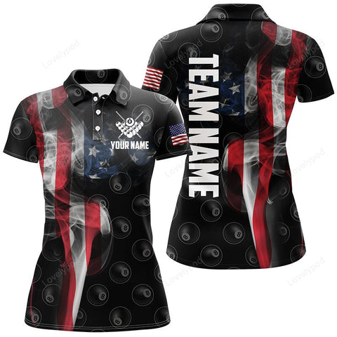 Maxcorners Personalized Vintage Smoke US Flag Billiard Polo Shirts For Women