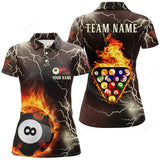 Maxcorners Personalized Fire Flame Lightning Billiard Balls 3D Polo Shirts For Women